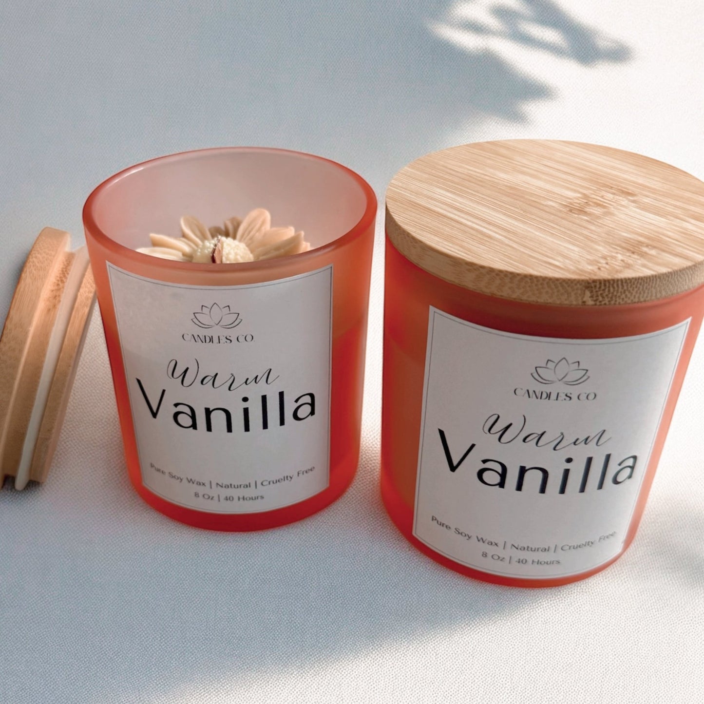 8 oz Soy Wax Candle in a Frosted Pink Jar with Bamboo Lid - Candles Co.