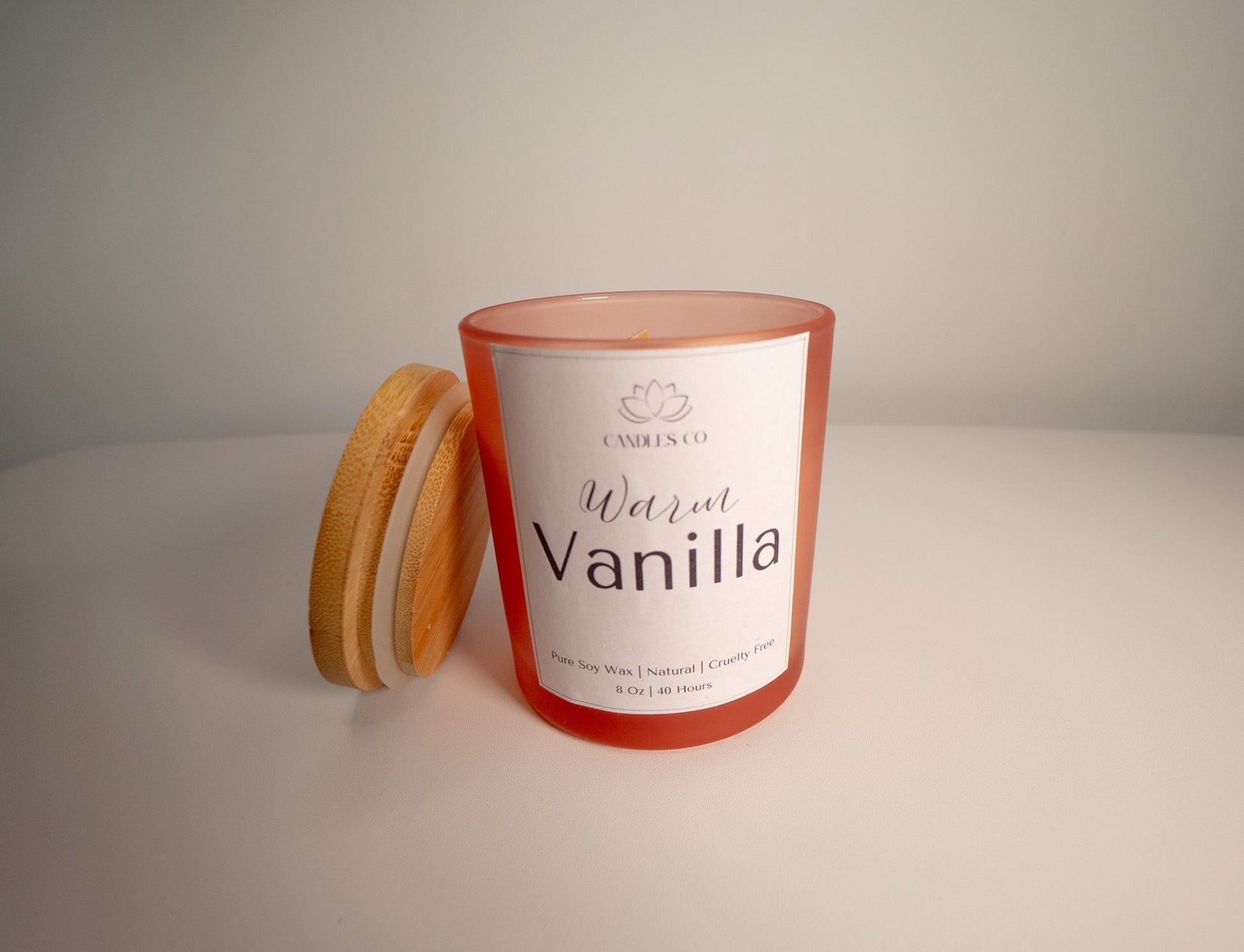 8 oz Soy Wax Candle in a Frosted Pink Jar with Bamboo Lid - Candles Co.