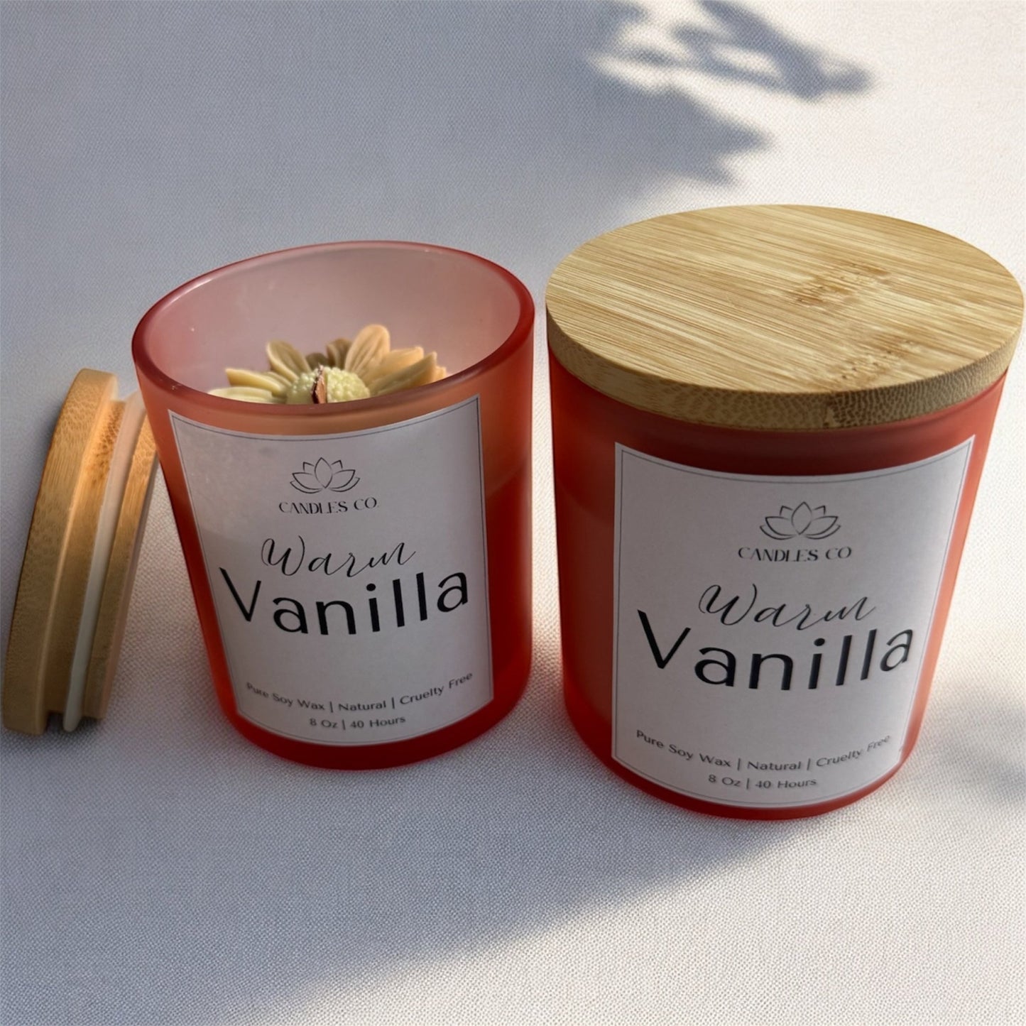 8 oz Soy Wax Candle in a Frosted Pink Jar with Bamboo Lid - Candles Co.