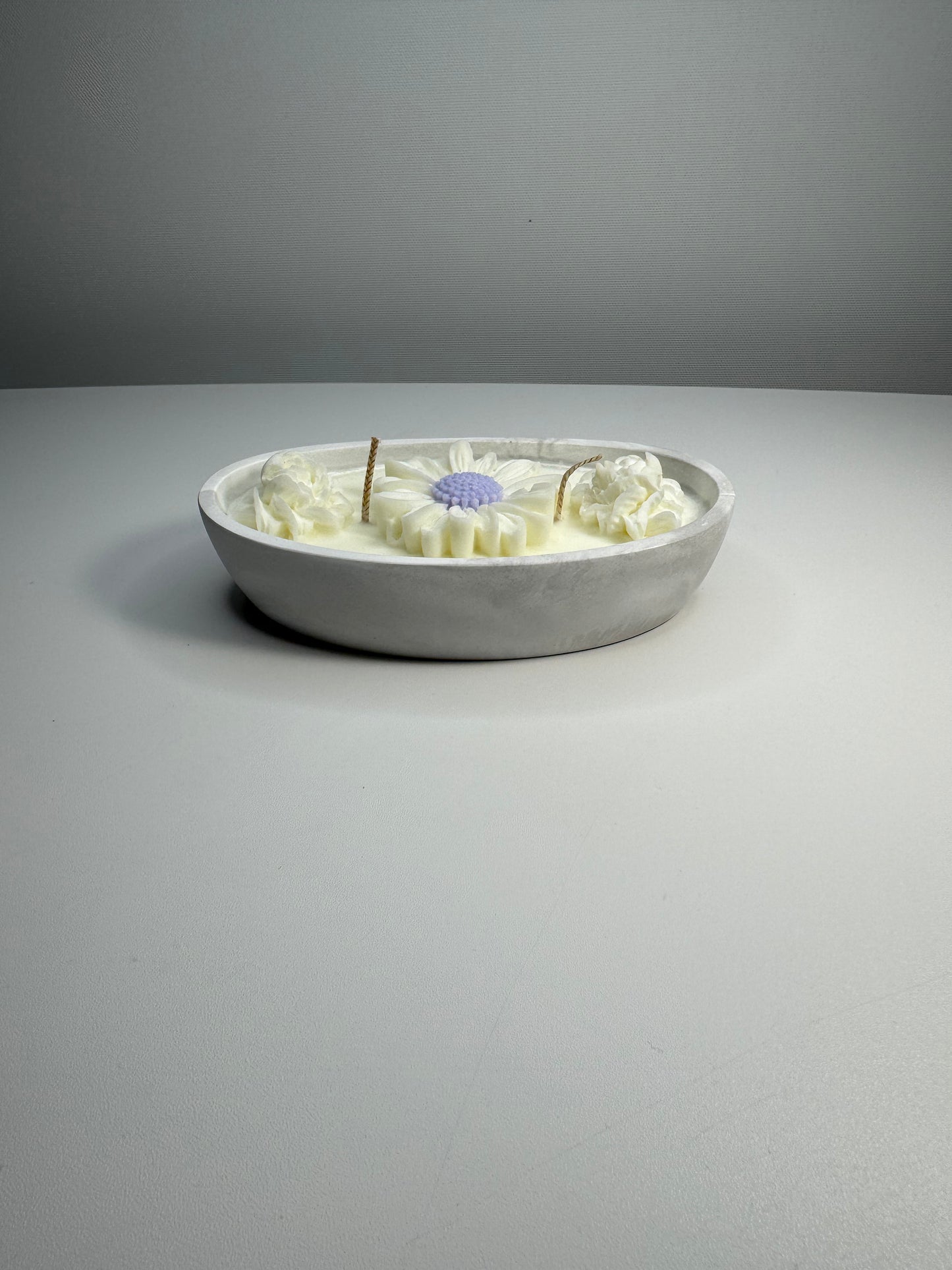 Floral Oval Candle Bowl - Handcrafted Soy Wax with Flower Accents - Candles Co.