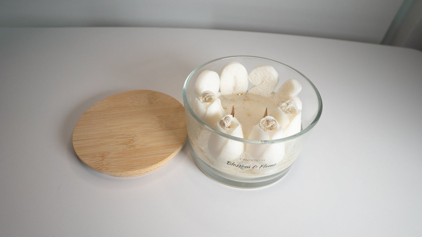 Blossom & Flame 2026 Celebration Candle – Soy & Jelly Wax with Tulip Flowers & Numerals (24 oz) - Candles Co.