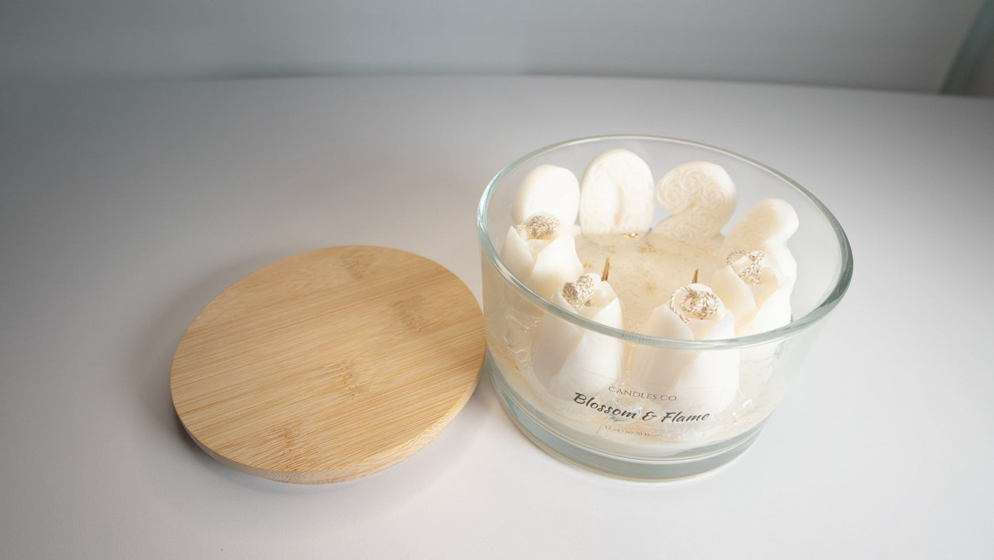 Blossom & Flame 2026 Celebration Candle – Soy & Jelly Wax with Tulip Flowers & Numerals (24 oz) - Candles Co.