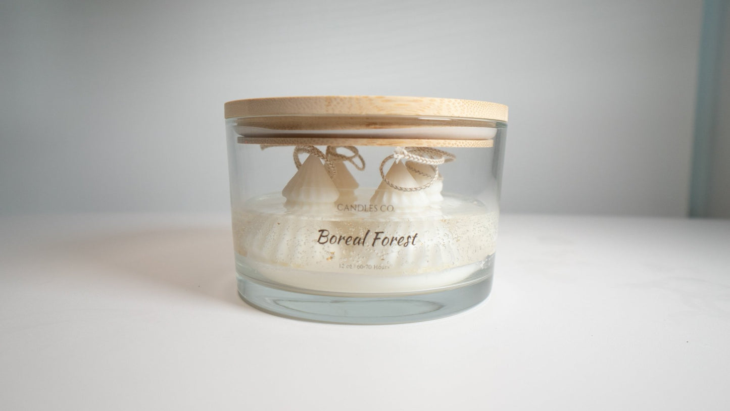 Boreal Forest Winter Candle – Soy & Jelly Wax with Mini Christmas Tree Toppers (24 oz) - Candles Co.