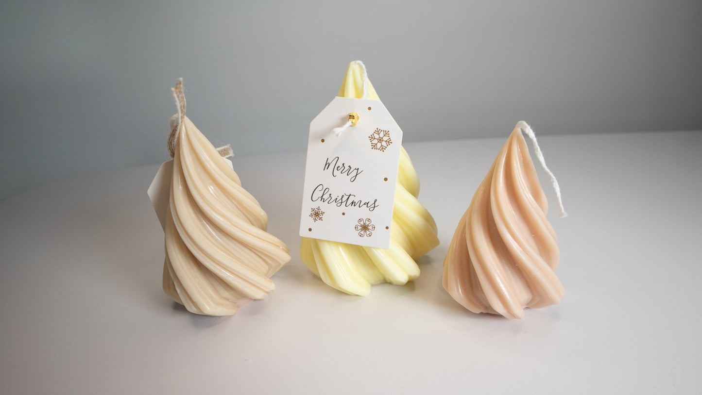 Christmas Tree Candle Trio Set – Handmade Spiral Soy Wax Trees (Choose White, Yellow, or Tri - Color) - Candles Co.