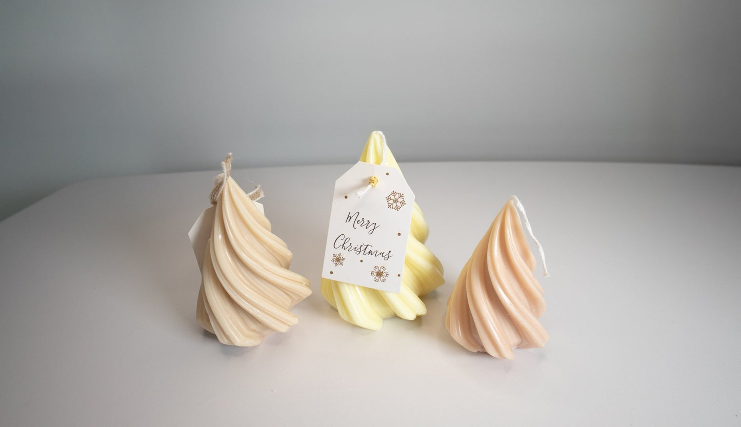 Christmas Tree Candle Trio Set – Handmade Spiral Soy Wax Trees (Choose White, Yellow, or Tri - Color) - Candles Co.