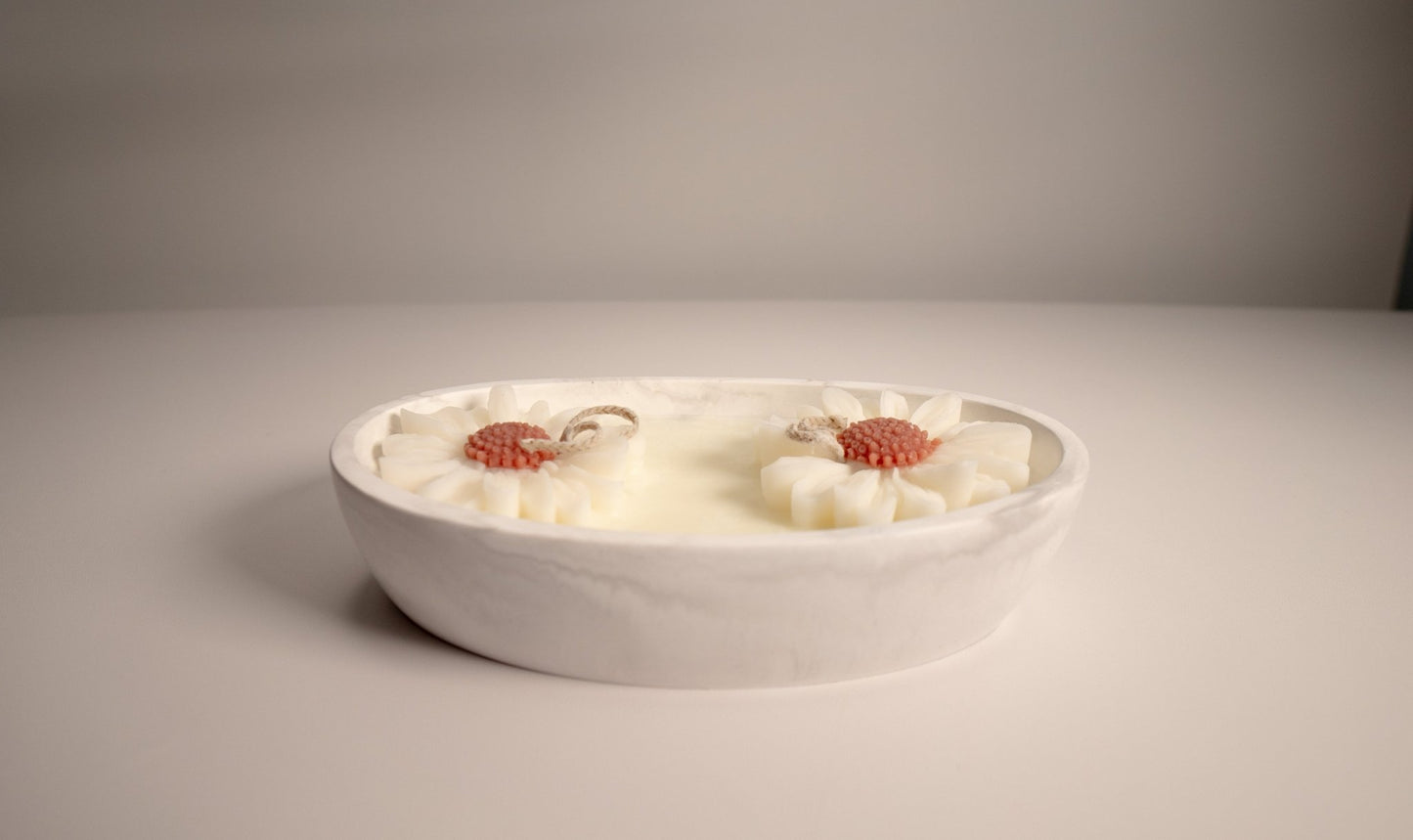 Floral Oval Candle Bowl - Handcrafted Soy Wax with Flower Accents - Candles Co.