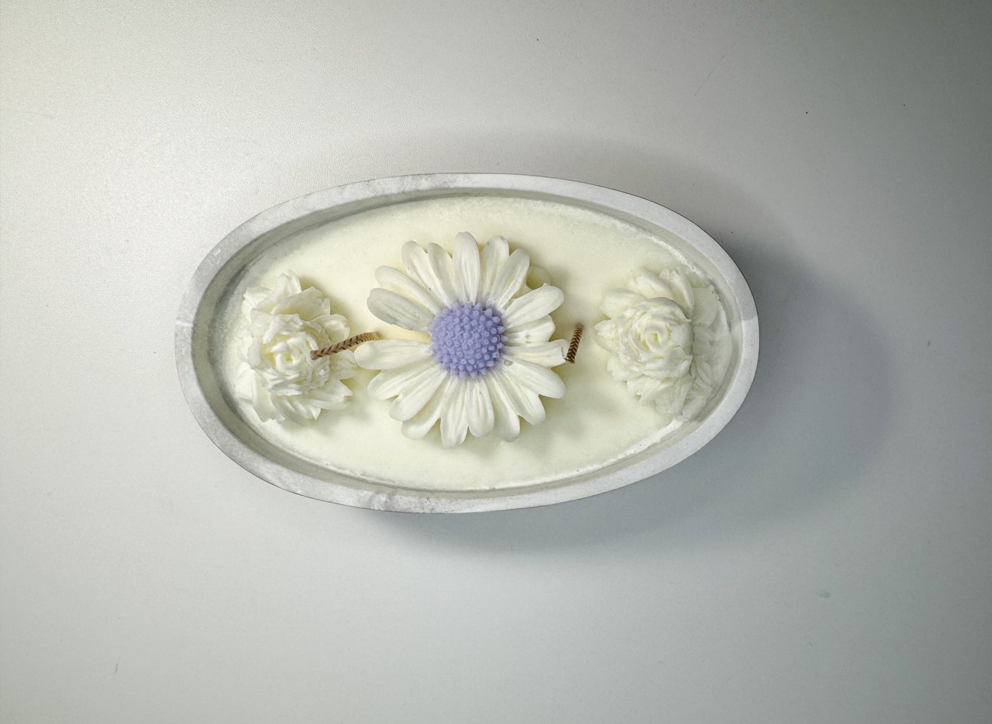 Floral Oval Candle Bowl - Handcrafted Soy Wax with Flower Accents - Candles Co.