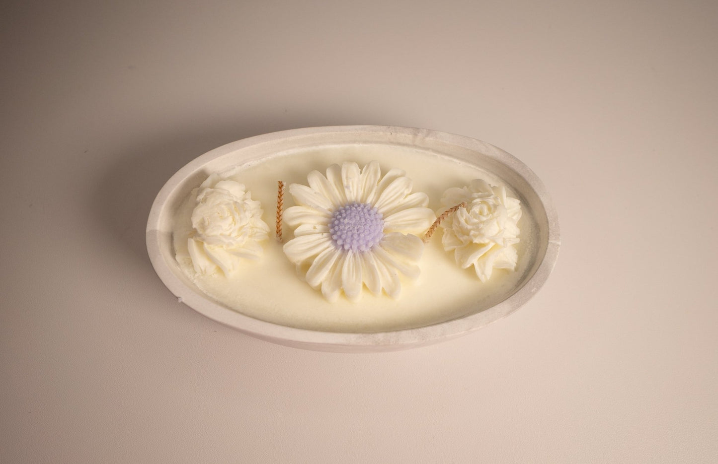 Floral Oval Candle Bowl - Handcrafted Soy Wax with Flower Accents - Candles Co.