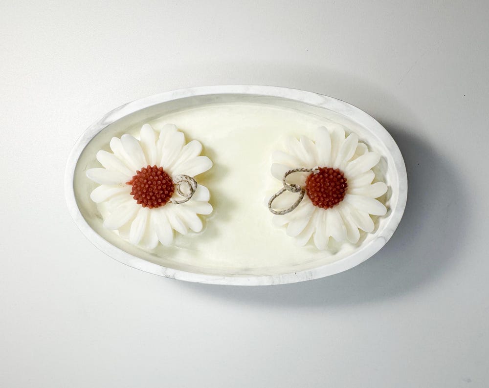 Floral Oval Candle Bowl - Handcrafted Soy Wax with Flower Accents - Candles Co.