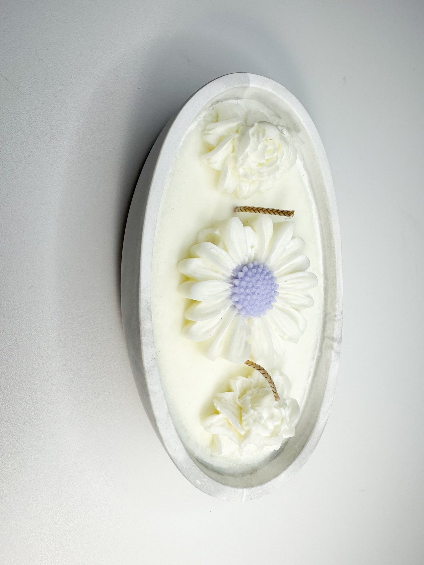 Floral Oval Candle Bowl - Handcrafted Soy Wax with Flower Accents - Candles Co.