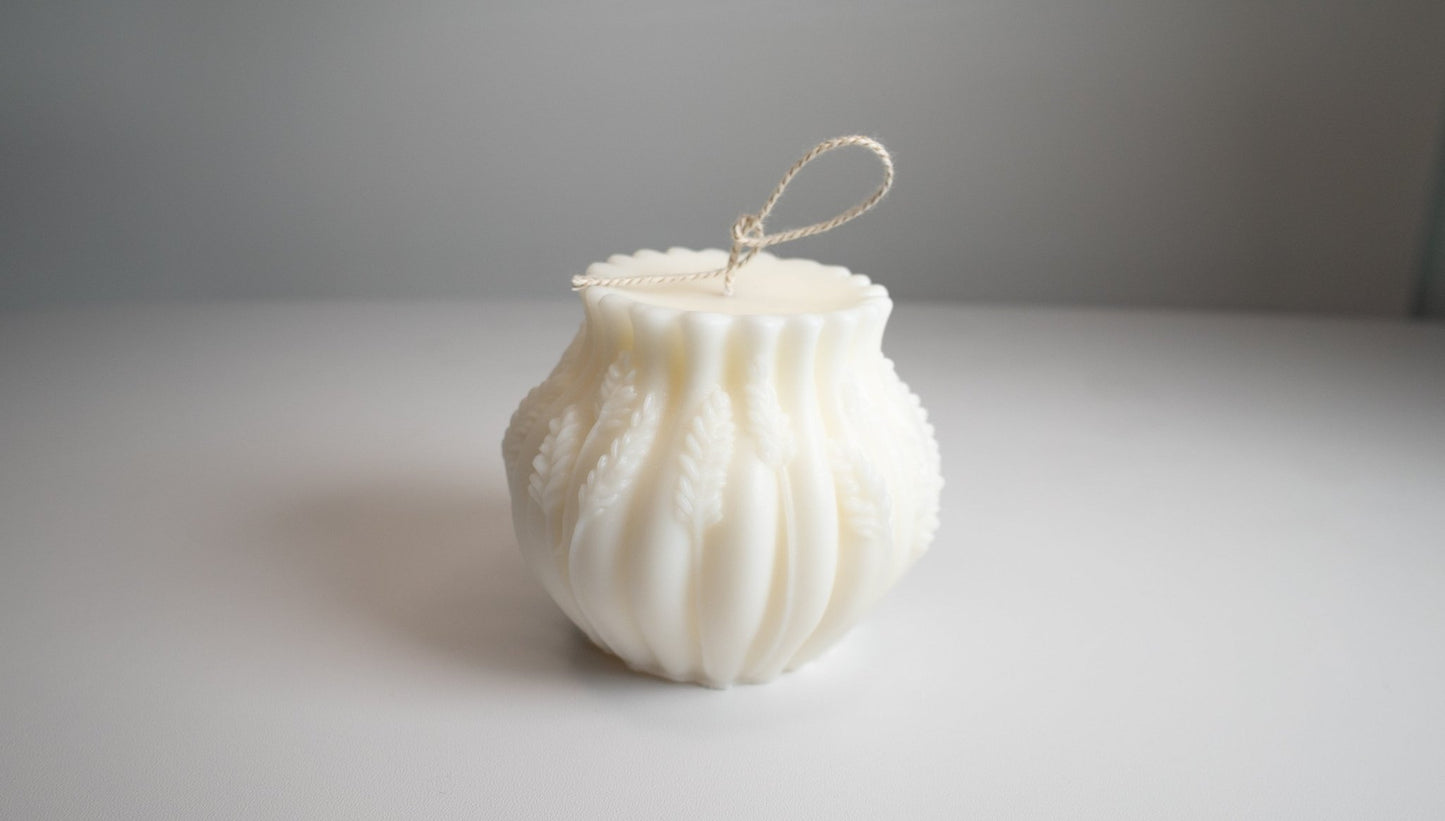 Floral Pillar Candle – Handcrafted Soy Wax with Embossed Lavender Flowers - Candles Co.