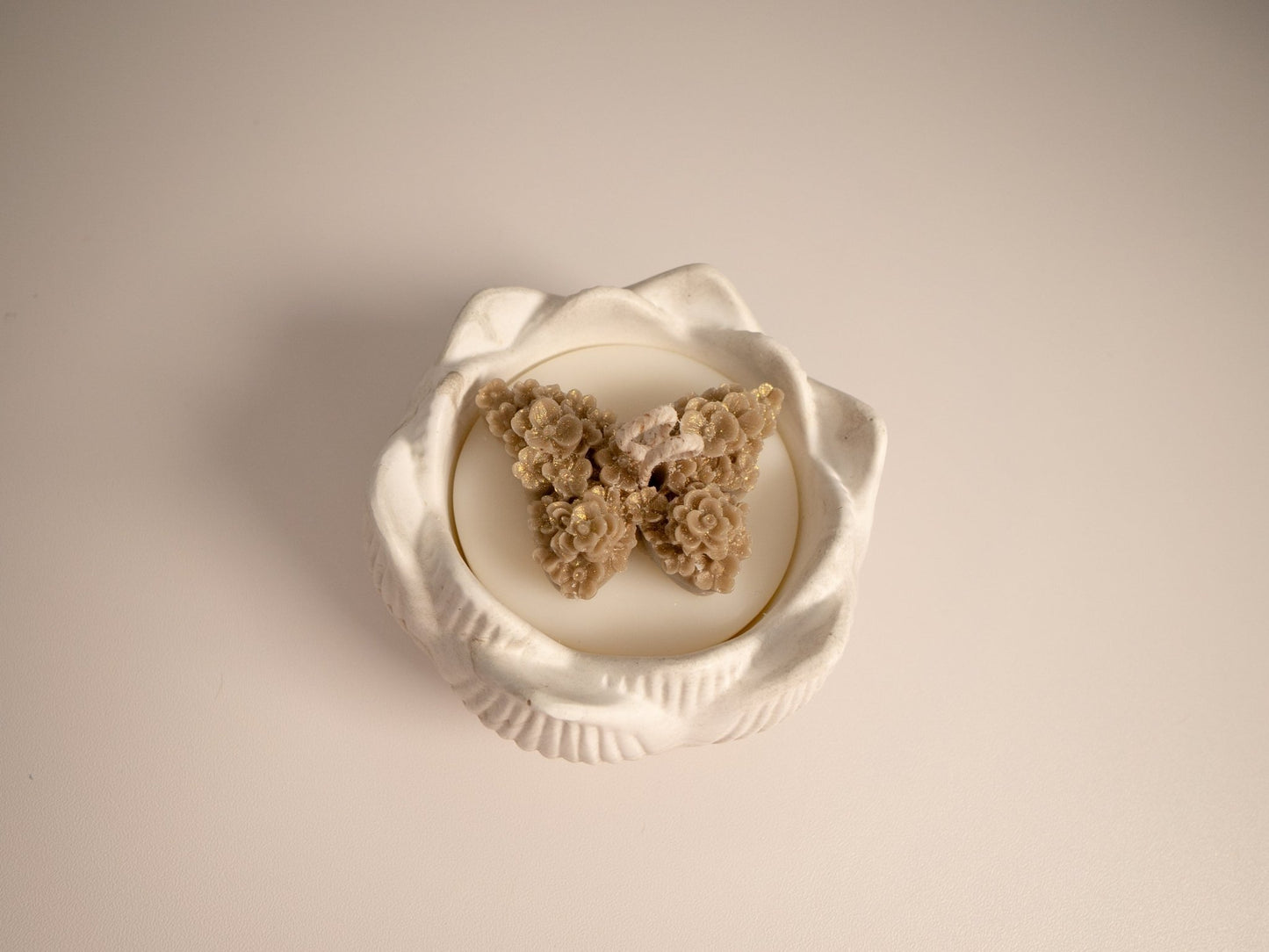 Lotus Blossom Eco Resin Candle Bowl with Shiny Butterfly Topper - Candles Co.