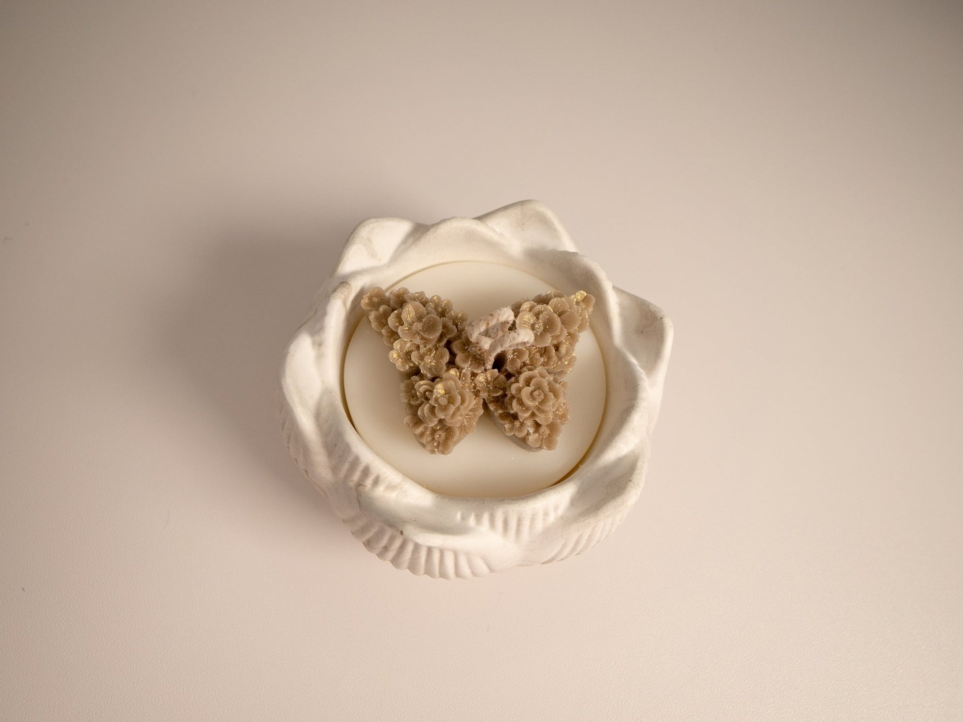 Lotus Blossom Eco Resin Candle Bowl with Shiny Butterfly Topper - Candles Co.