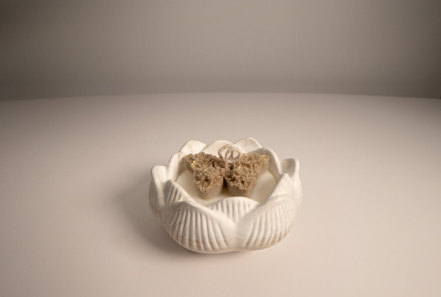 Lotus Blossom Eco Resin Candle Bowl with Shiny Butterfly Topper - Candles Co.
