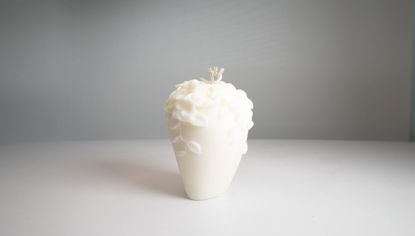 Short Floral Pillar Candle – Handcrafted Soy Wax with Embossed Gardenia Vine Flowers - Candles Co.