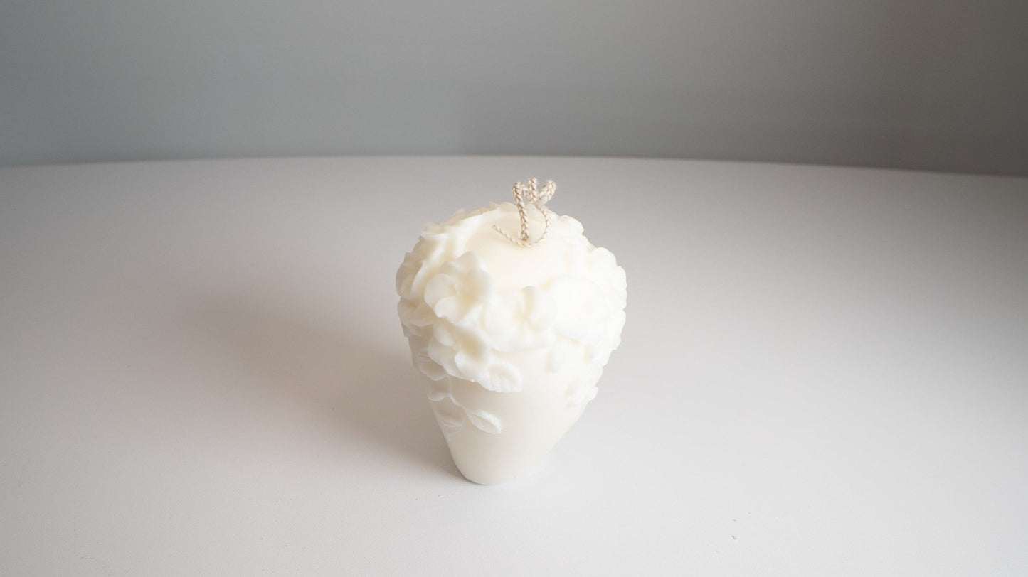 Short Floral Pillar Candle – Handcrafted Soy Wax with Embossed Gardenia Vine Flowers - Candles Co.
