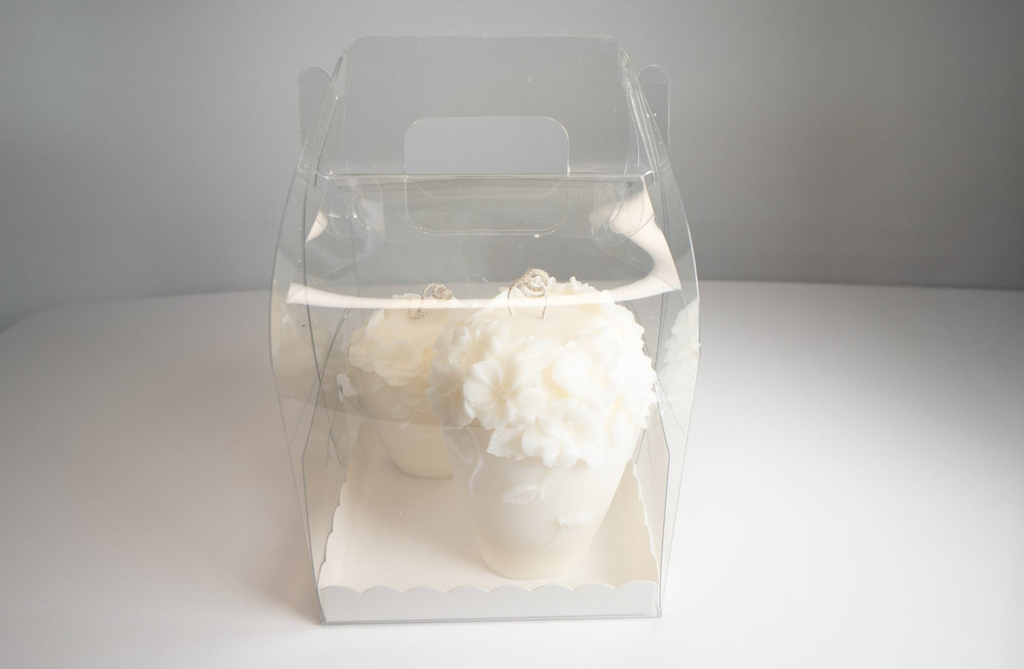 Short Floral Pillar Candle – Handcrafted Soy Wax with Embossed Gardenia Vine Flowers - Candles Co.
