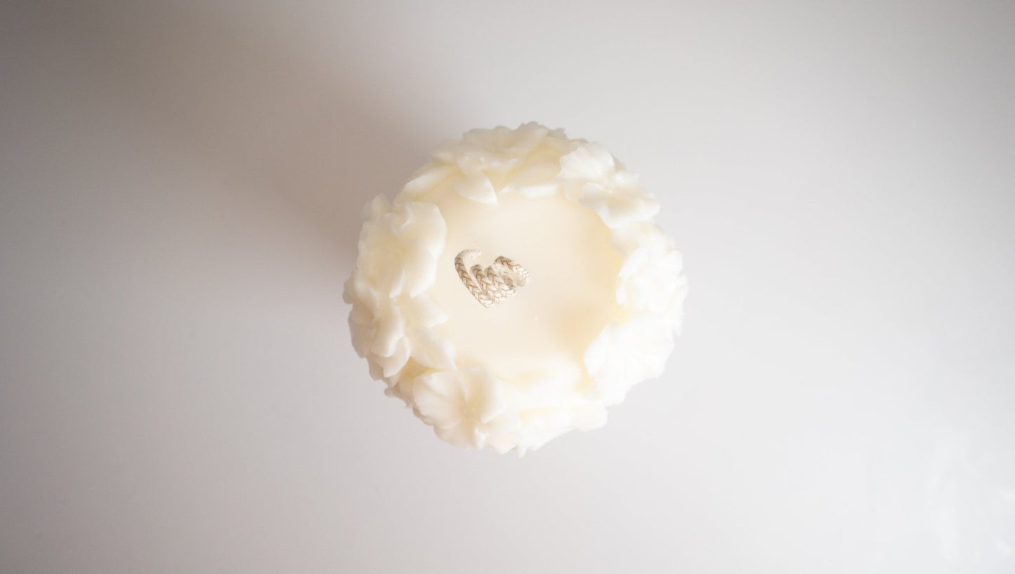 Tall Floral Pillar Candle – Handcrafted Soy Wax with Embossed Gardenia Vine Flowers - Candles Co.