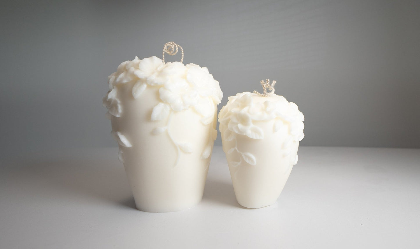 Tall Floral Pillar Candle – Handcrafted Soy Wax with Embossed Gardenia Vine Flowers - Candles Co.