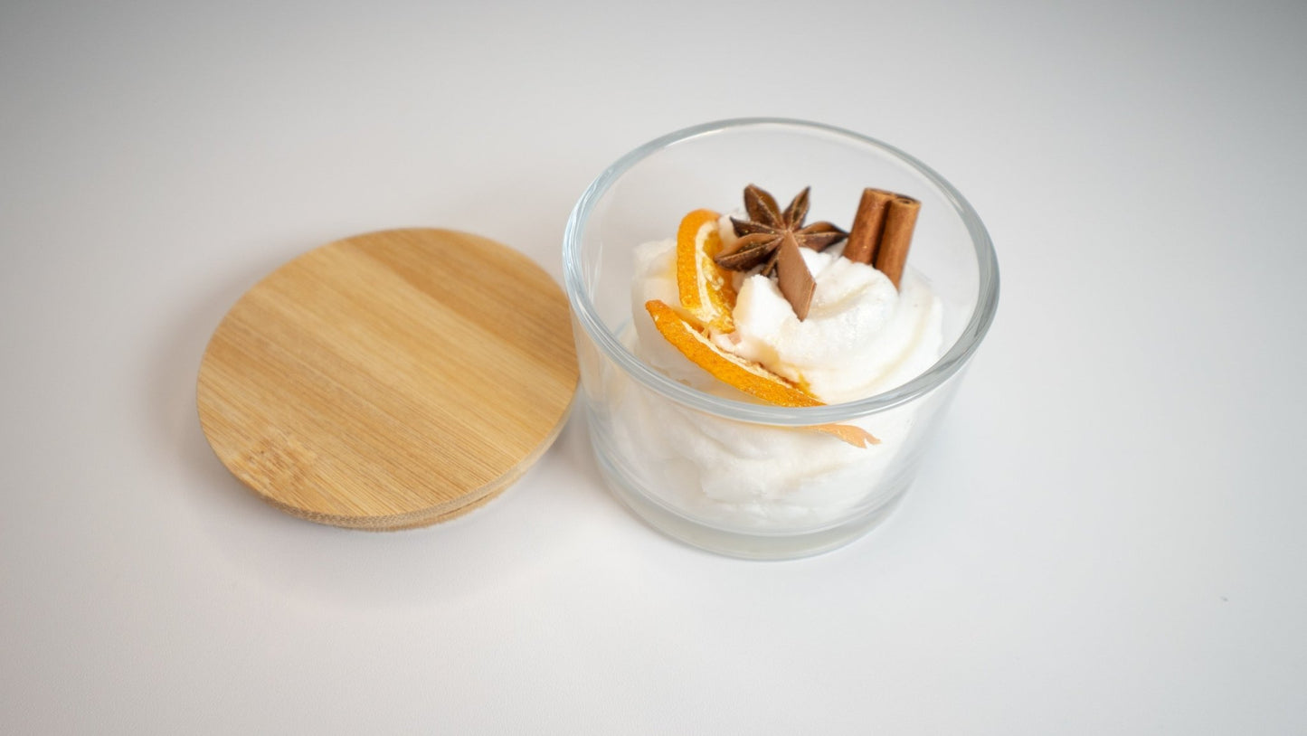 Whipped Soy Wax Candle Jar – Sweet Orange & Ceylon Cinnamon with Dried Orange, Cinnamon Stick & Star Anise (6 oz) - Candles Co.