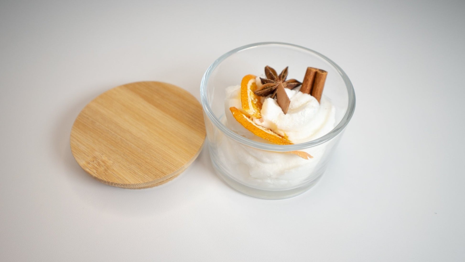 Whipped Soy Wax Candle Jar – Sweet Orange & Ceylon Cinnamon with Dried Orange, Cinnamon Stick & Star Anise (6 oz) - Candles Co.