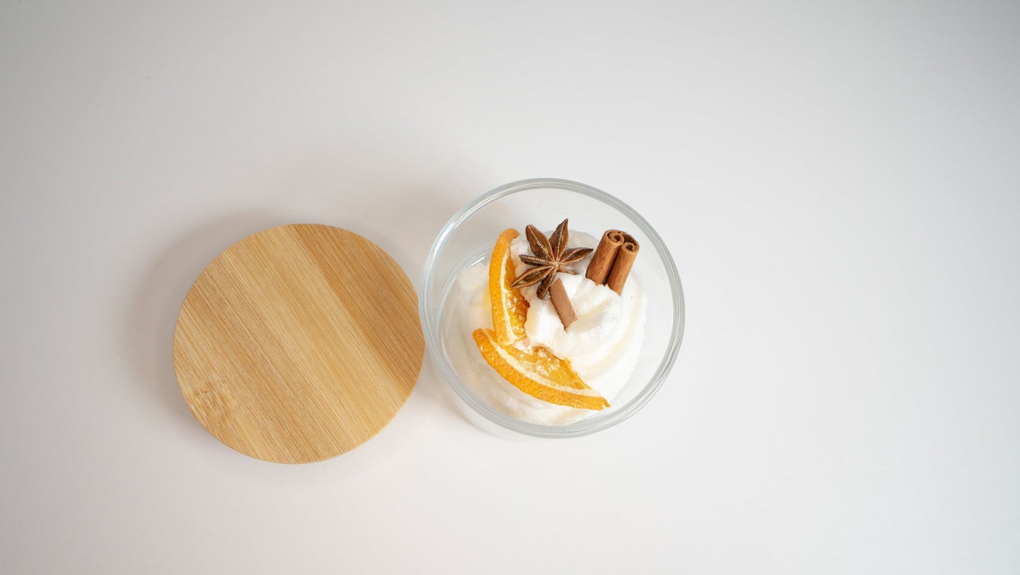 Whipped Soy Wax Candle Jar – Sweet Orange & Ceylon Cinnamon with Dried Orange, Cinnamon Stick & Star Anise (6 oz) - Candles Co.